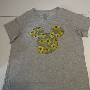 Disney Gray Tee with Yellow Floral Mickey Design